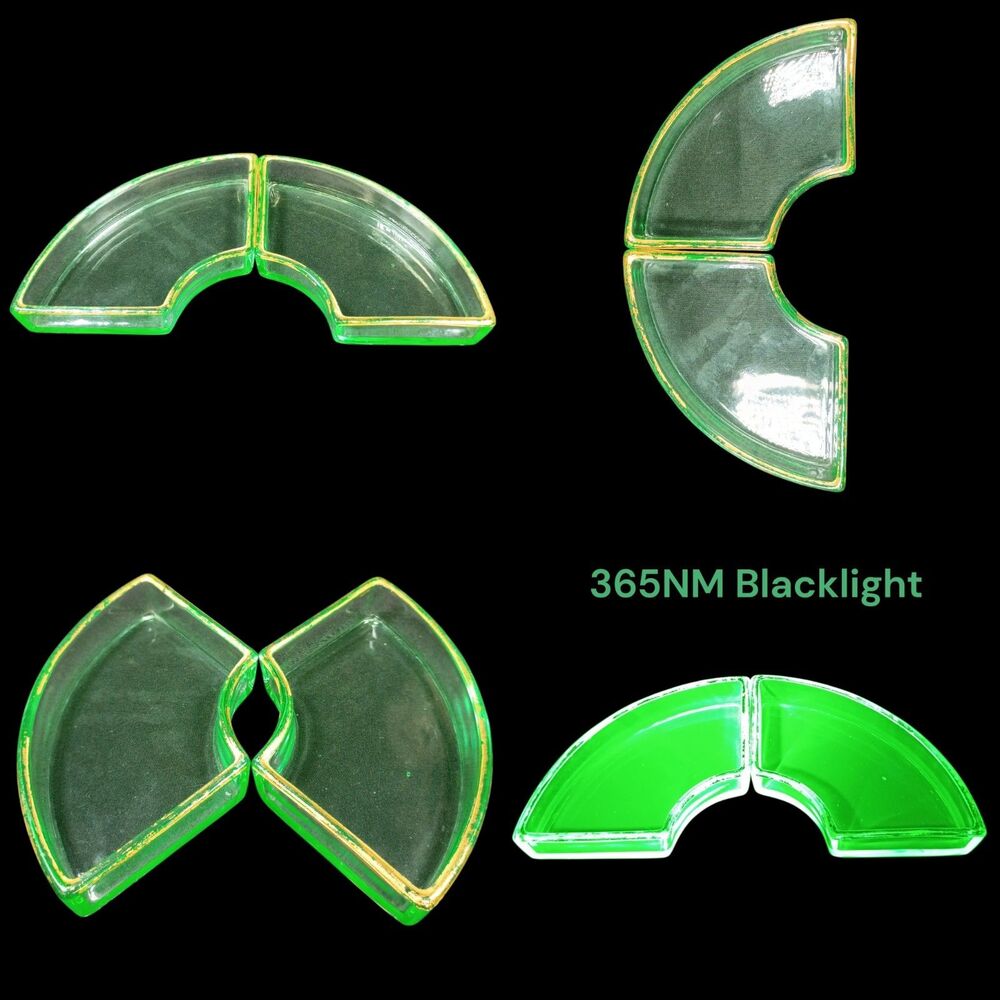 Lot Of 2 Uranium Depression Glass Replacement Inserts Relish Dish Vintage 1930s